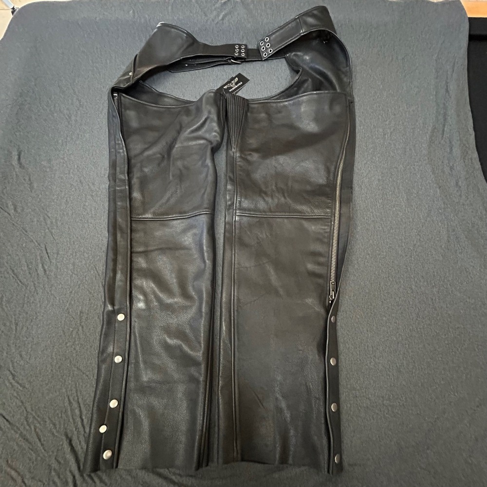 Wilsons Cycle‎ Leather Chaps XXL Black Motorcycle Gear NWT Protective Zip Snap